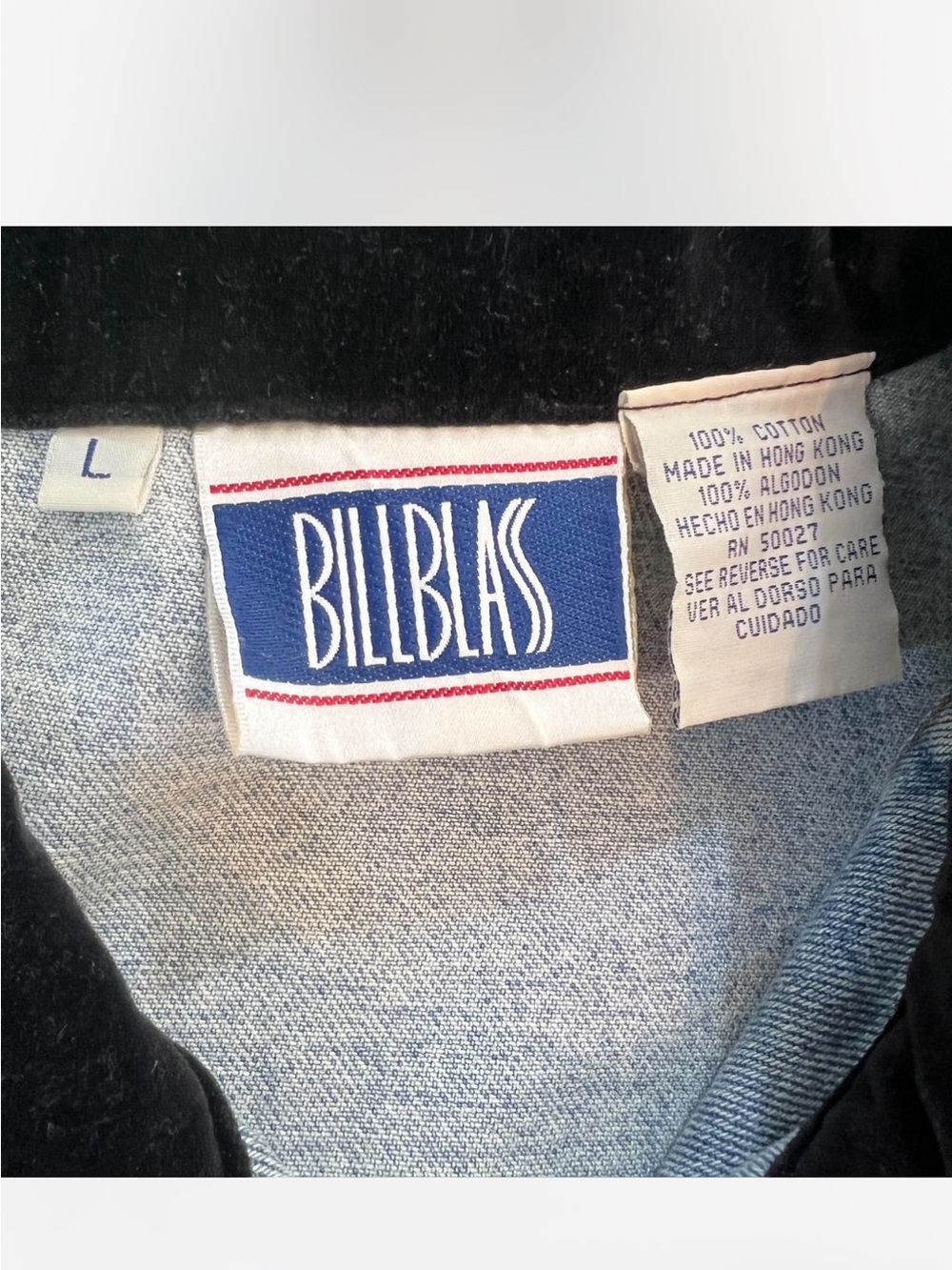 Billblass Vintage Denim Vest with Black Corduroy Collar - Picture 2 of 8